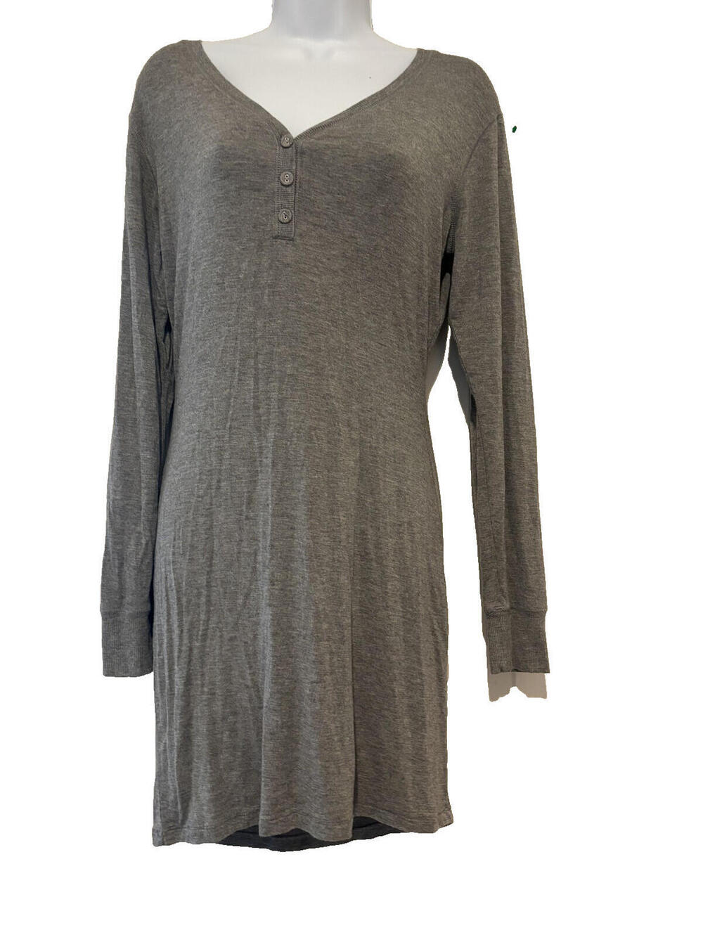Spanx sz L grey long sleeve V neck stretch body con mini dress EE